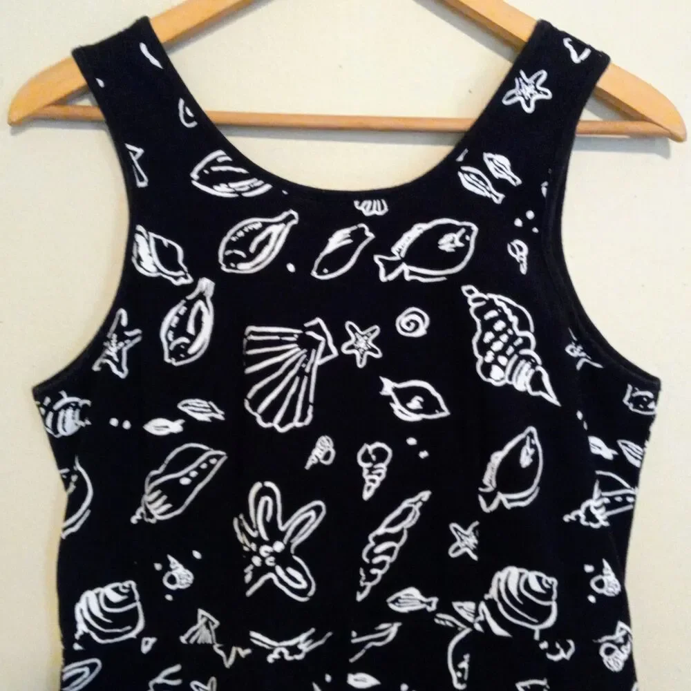 Girlfriends By Anita G Tank Dress-Medium-Fish Seashell AOP-Black-White